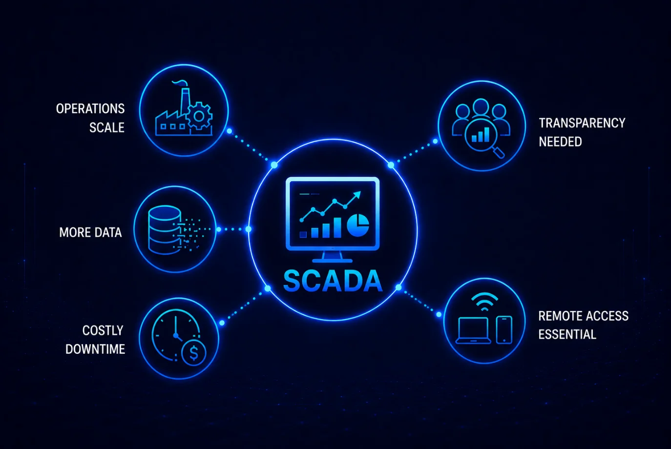 When SCADA becomes necessary — operations scale, more data, costly downtime, transparency needed, remote access essential