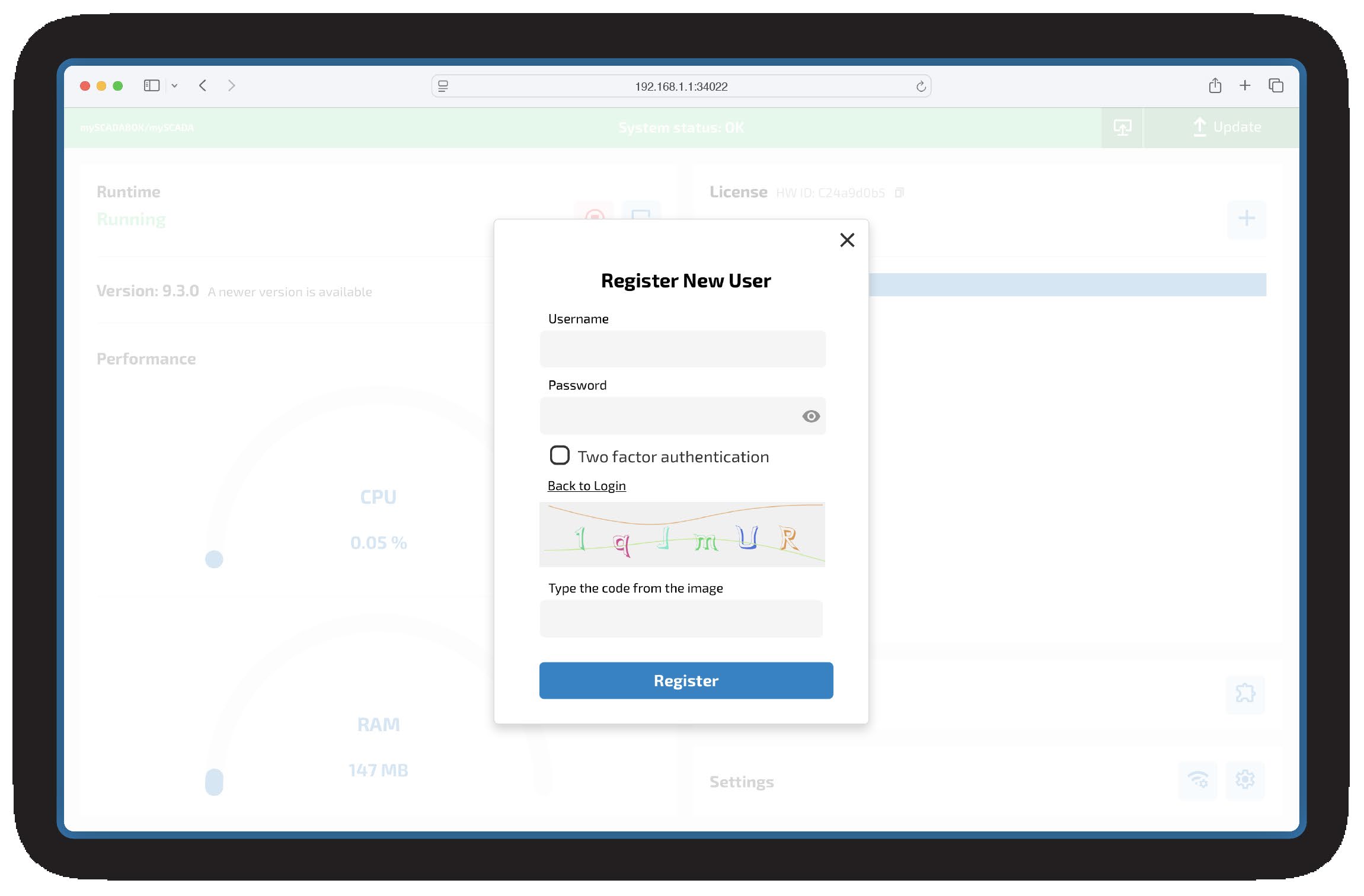 mySCADA Manager — Register New User
